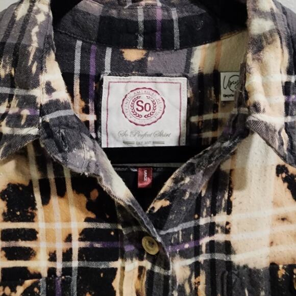 Love Like Jesus Custom Christian Upcycled Black Plaid Flannel Shirt, L - Picture 4 of 5